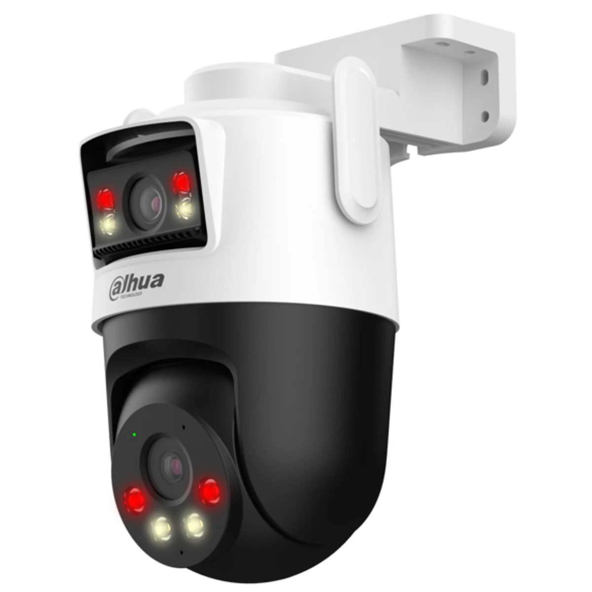 Domo Pan & Tilt WiFi de 5 Mp con lente dual: lente fijo de 2,8 mm y lente PT de 6 mm; IR de 50 m en el lente PT y 30 m en el fijo, CMOS 1/3", detección de humanos y audio bidireccional