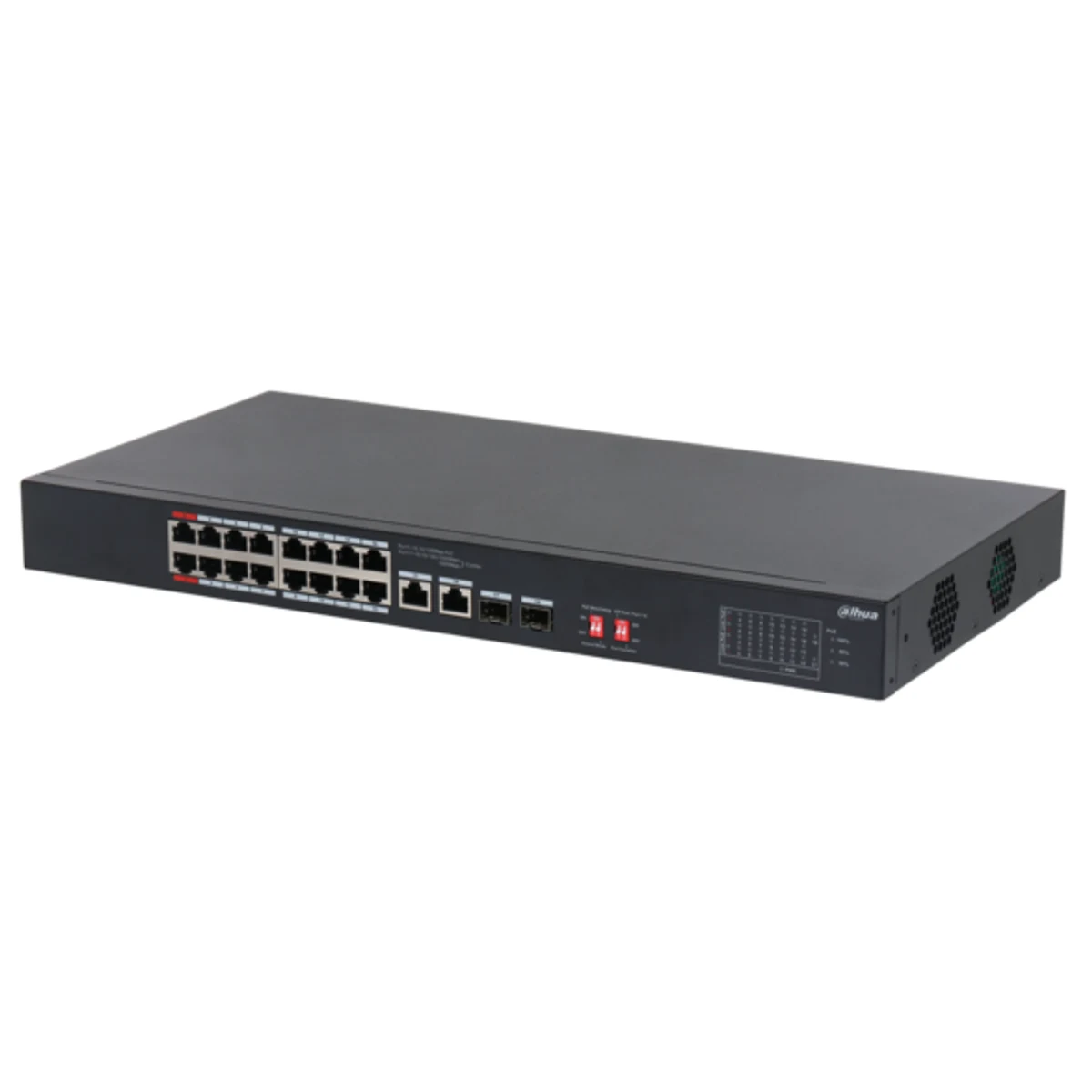 Switch PoE de 16 puertos no administrable con 16 puertos PoE y 2 puertos SFP de 1000 Mbps