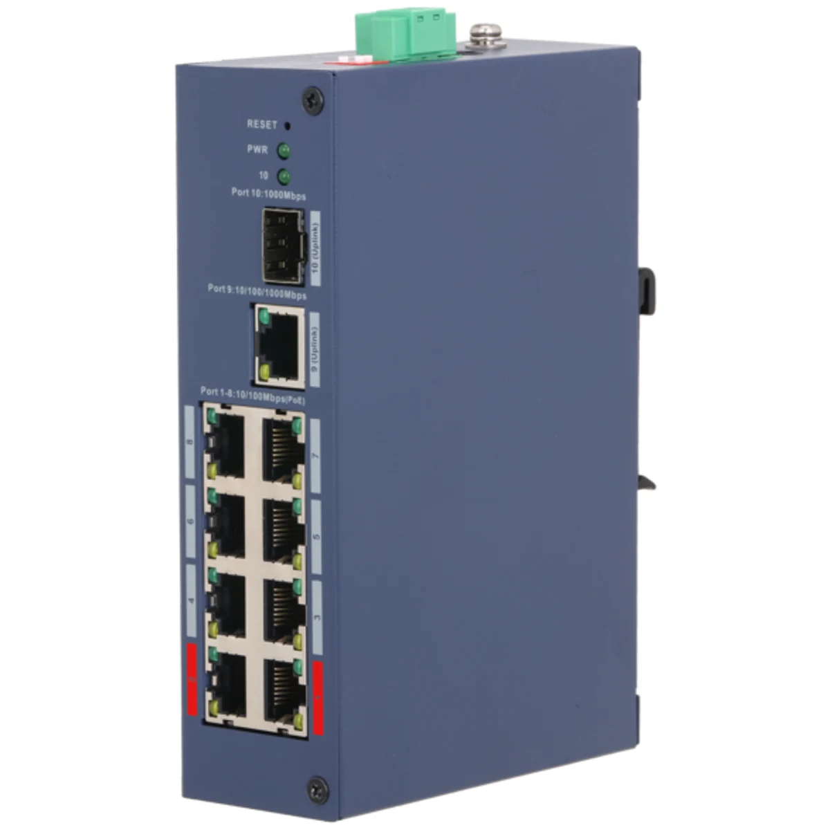 Switch industrial administrable de 10 puertos con 8 puertos PoE