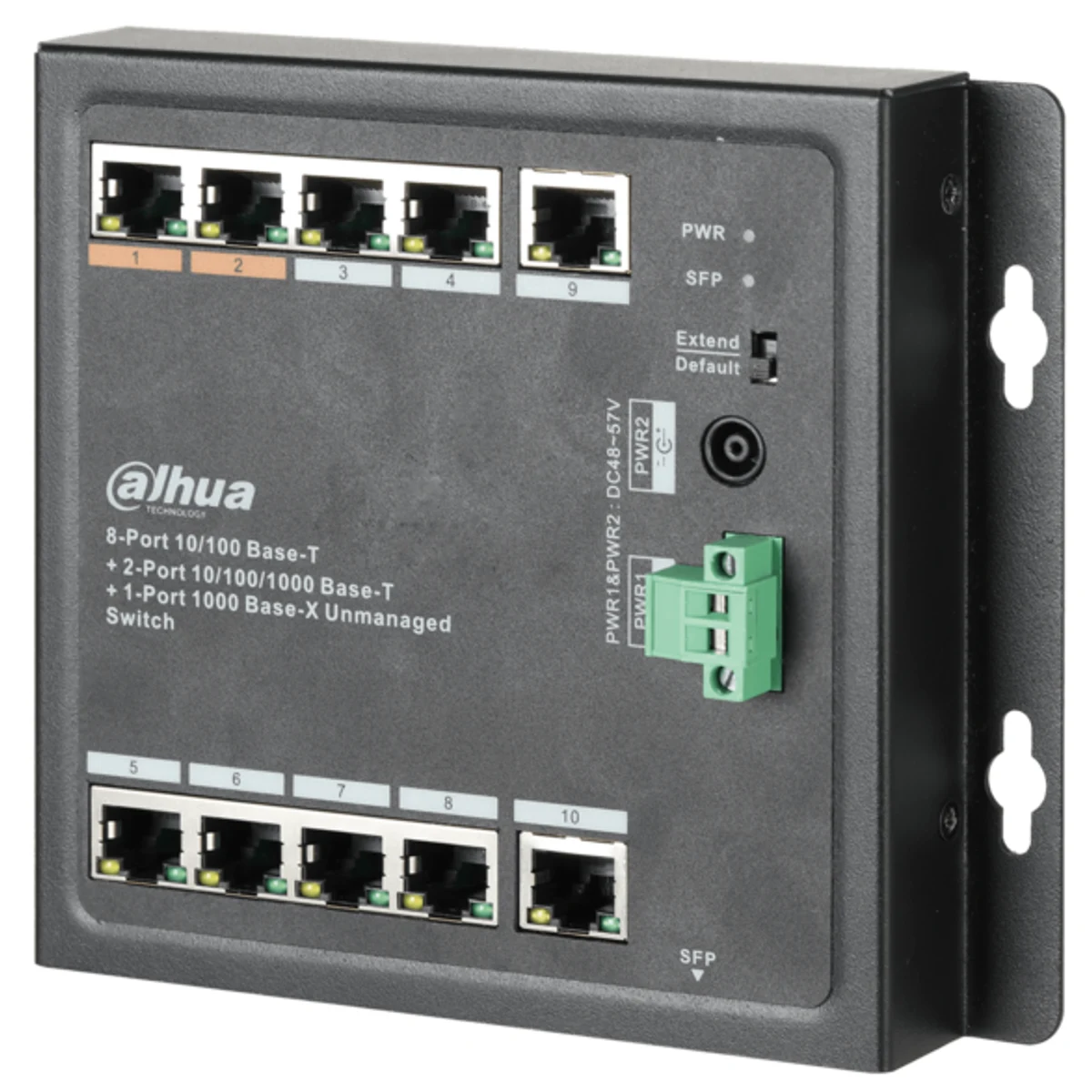 Switch de capa 2 para amurar de 11 puertos con 8 puertos PoE no administrable . No incluye fuente de 48-57 VCC