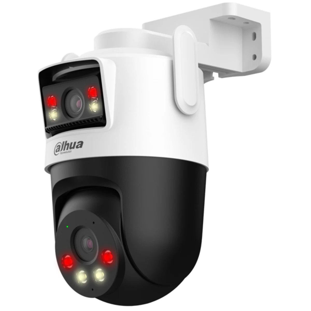 Domo PT de 3 Mp con lente dual: lente fijo de 2,8 mm y lente PT de 6 mm; IR de 50 m en el lente PT y 30 m en el fijo, CMOS 1/2,8", IP66 y audio bidireccional