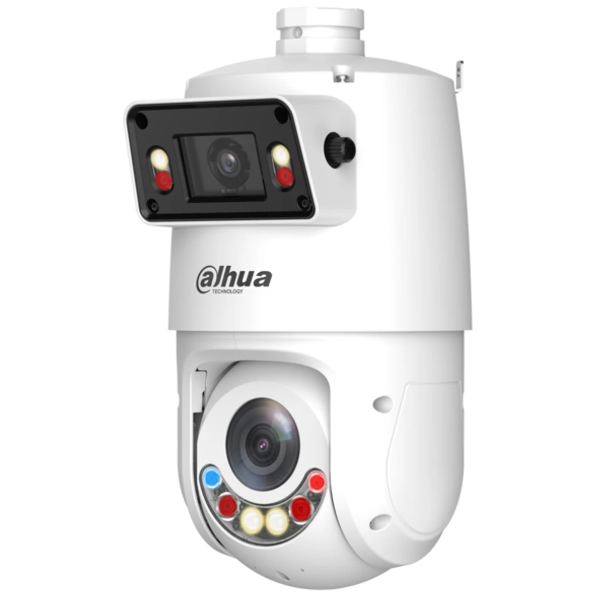 Domo PTZ de 4 MP WizSense con doble lente (4MP+4MP), con IR de 100 m + luz cálida de 50 m, CMOS 1/2.8", lente de 2.8 mm y lente de 5 mm~125 mm, IP67, TVS 6000V, WDR, H.265, Acupick, audio bidireccional, PoE y zoom óptico x25