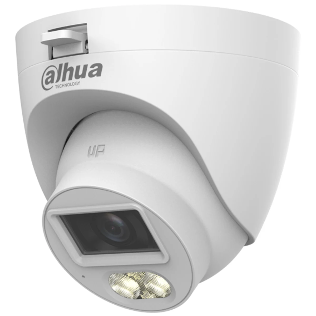 Domo Eyeball de 5Mp HDCVI con IR e iluminación cálida 30m, CMOS de 5 Mp, lente fijo de 2,8 mm, micrófono incorporado, IP67 y carcasa de plástico