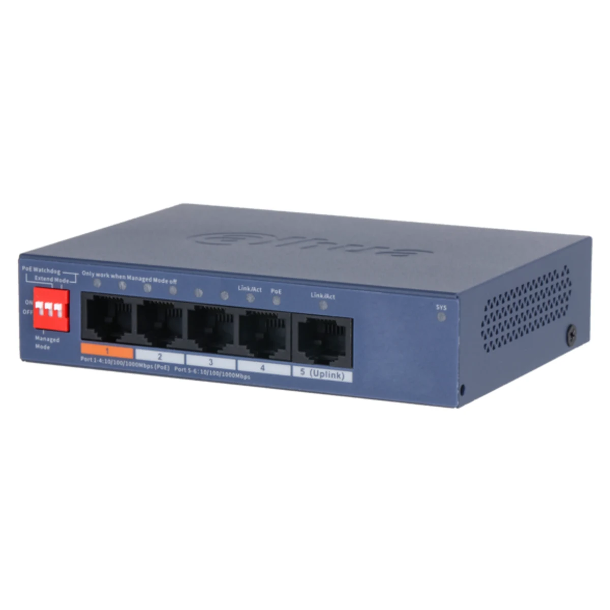 Switch de escritorio de 5 puertos administrable con 4 puertos PoE (1 Hi-PoE)