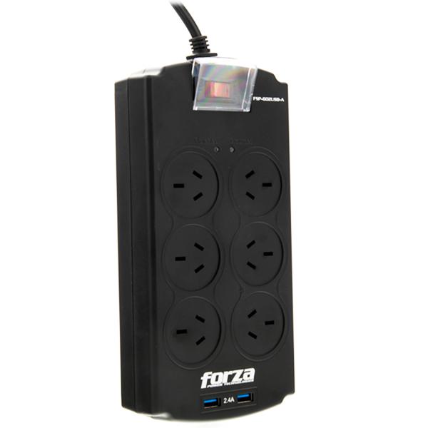 Protector eléctrico Forza FSP-602USB-A — protector 1250 J/2200 W 6 IRAM puertos USB-220V