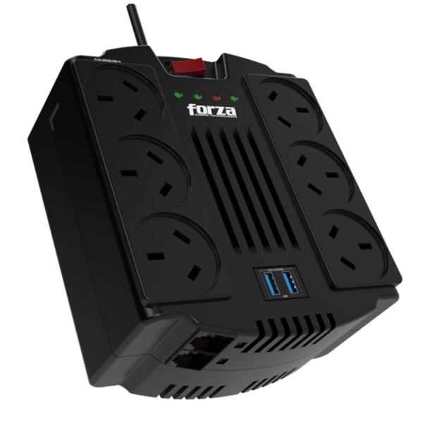 Protector eléctrico Forza FVR-1202USB-A — est. 1200VA/600 W 6 IRAM 2 USB-220V