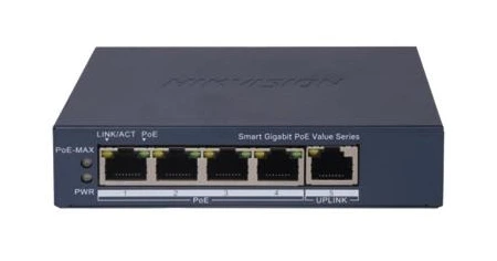 Hikvision DS-3E1505P-EI/M · Switch Gigabit de cuatro PoE y un uplink