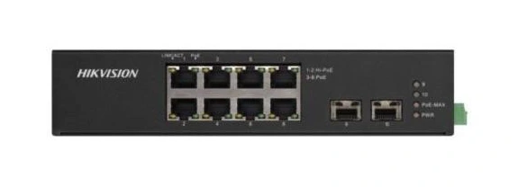 Switch industrial Hikvision DS-3T0510HP-E/HS de 8 puertos Gigabit PoE y 2 SFP