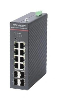 Switch industrial Hikvision DS-3T1512HP-SI-8P4F de 8 puertos PoE Gigabit y 4 SFP