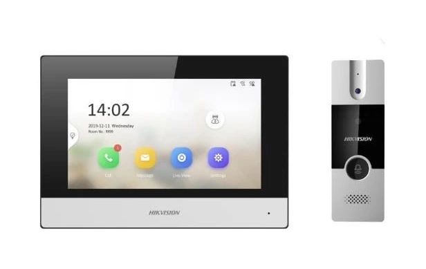 Kit de videoportero híbrido Hikvision DS-KIS302-P con pantalla de 7 pulgadas