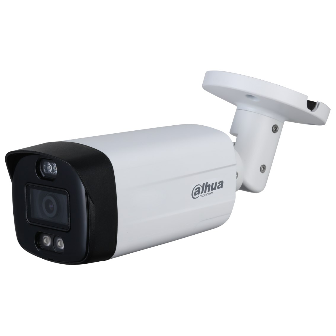 Cámara de disuasión activa HDCVI de 2Mp, IR 40 m, lente fijo de 2.8 mm, WDR, micrófono incorporado, IP67 y carcasa de aluminio y pástico